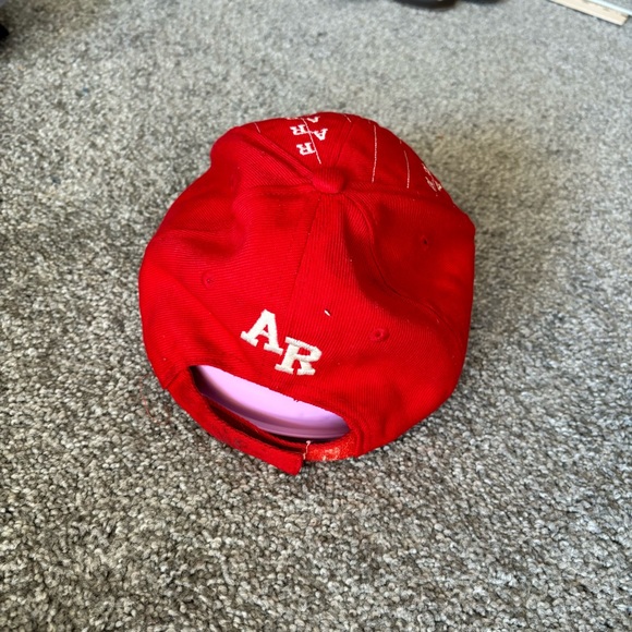 Vintage AR hat mens red white Arkansas embroidered adjustable strap cap 90s - Picture 3 of 8